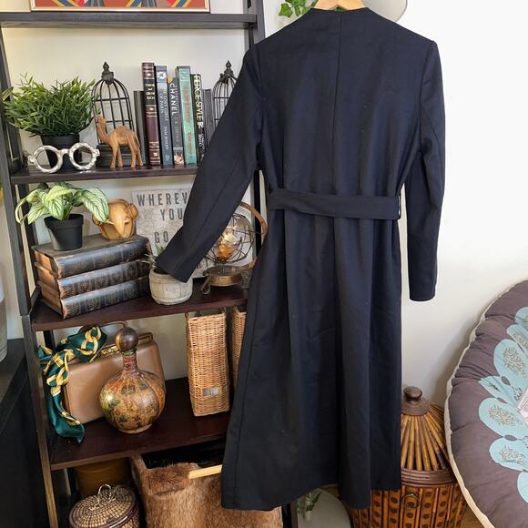 MAX&CO Decisio Wool Collarless Lapel Long Trench Coat Navy Blue Sz 2 NWT $789 - Picture 8 of 9